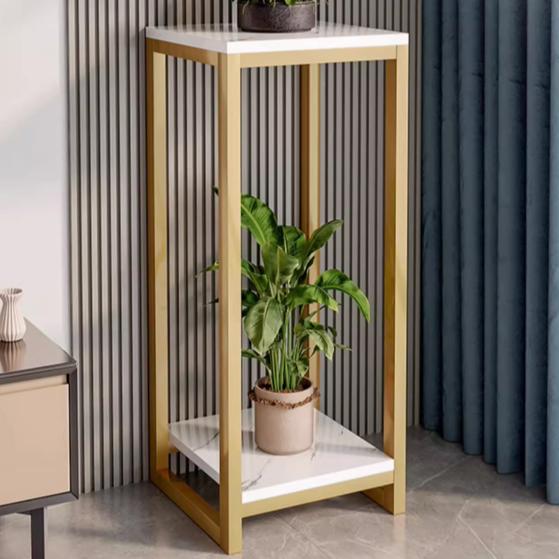 1 Piece Set Chalk 2 Tiers Wooden Plant Stand Table with 2 Shelves and Sledging/Legs