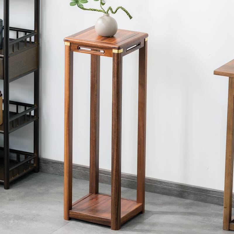 1 Piece Wooden 2 Tiers Square Plant Table with 2 Shelves and Legs