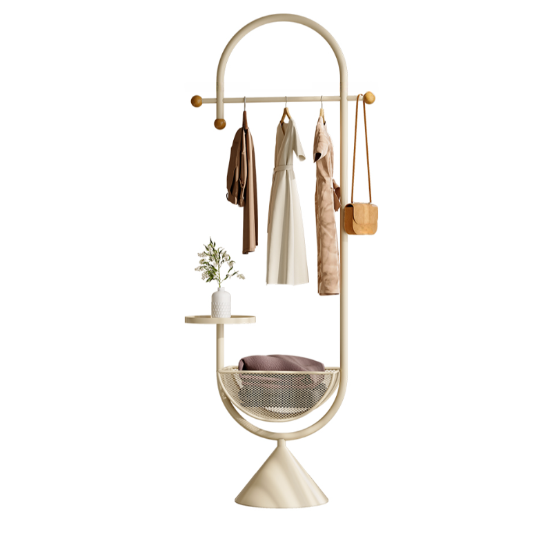 Simplistic Hall Tree with Receptacle, 1 Shelf, Iron Frame, 1 Basket, and Alloy/Wood Hook
