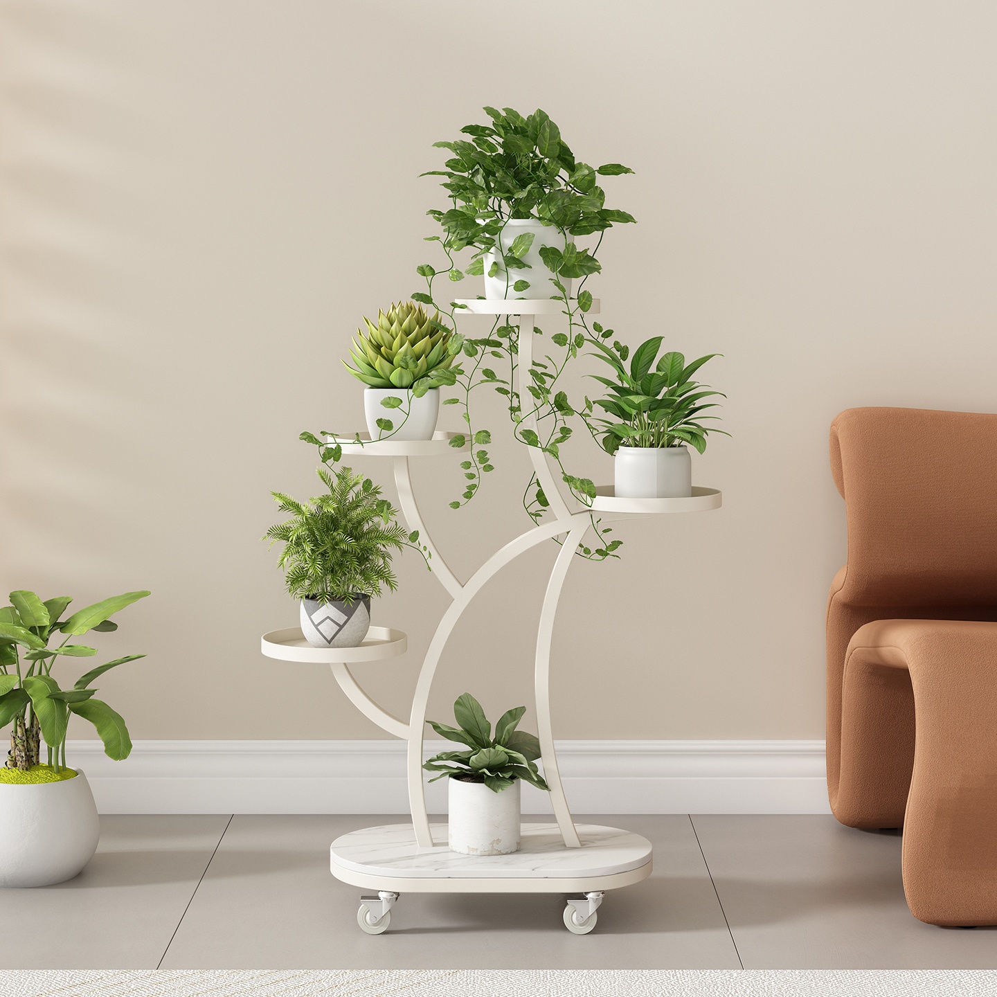 Trendy Rounded Steel Plant Stand with Caster Wheels