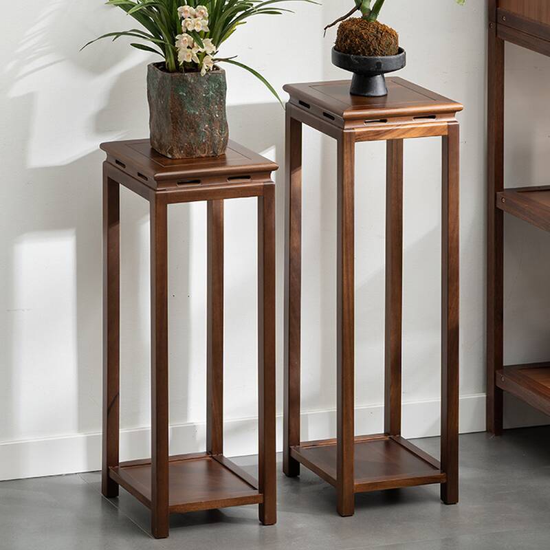 2 Tiers Square Plant Stand Side Table with Natural Wood Top, 1 Piece Set, Featuring 2 Shelves and Legs