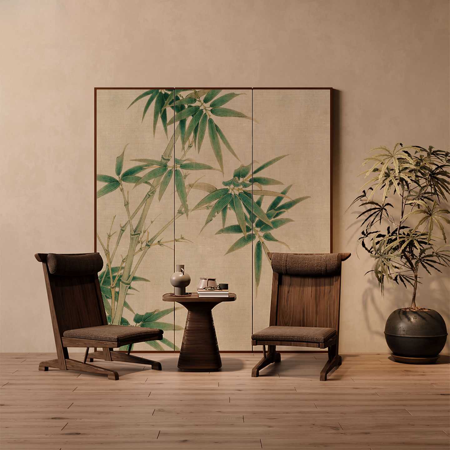 Green Indoor Opaque Folding Room Divider Wall with Natural Wood Frame and Double Sided Print, Available in 4 Panels/3 Panels/2 Panels