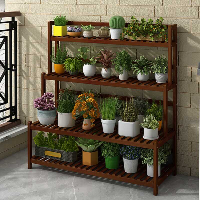 Sepia 3 Tiers/2 Tiers/4 Tiers Rectangle Plant Stand with Manufactured Wood Top, 1 Piece Set, 3 Shelves/2 Shelves/4 Shelves, and Legs Base