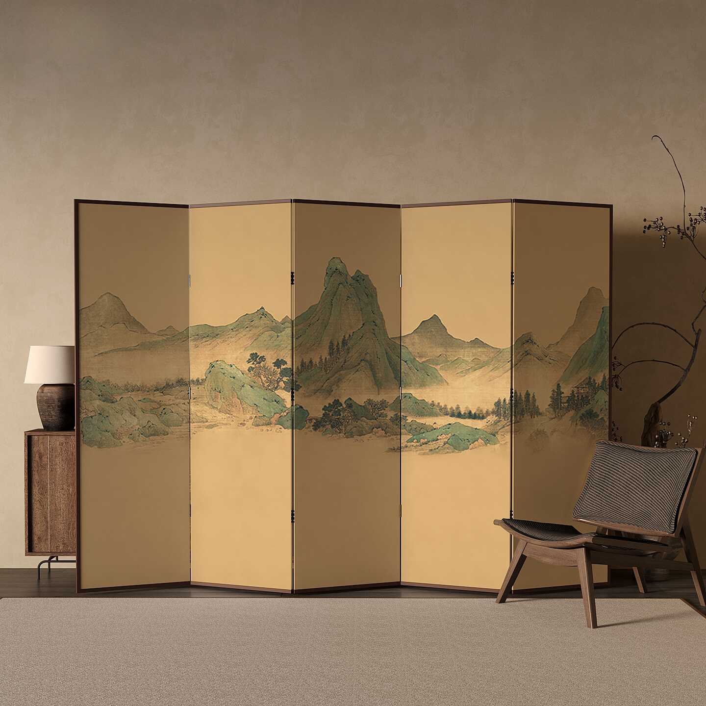 Multi-Colour Modern Opaque Pop Up Room Separator Wall with Pine Wood Frame and 5/4 Panels Double Sided Print
