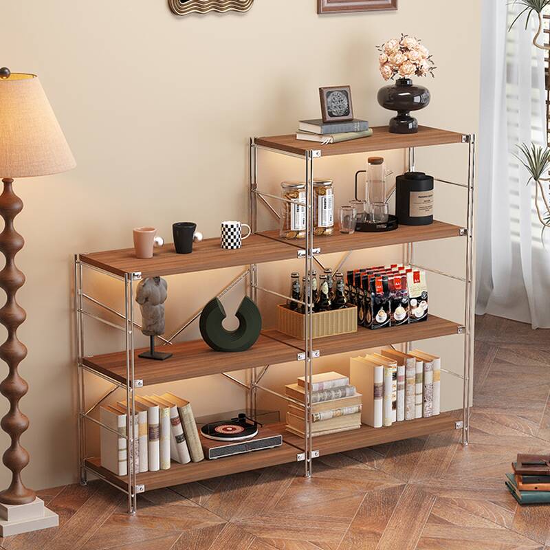 Tan Casual Decorative Shelf with Storage Shelves and Steel Frame, Unattached