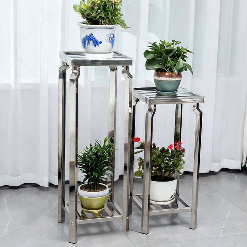Metallic Rectangle/Square Plant Stand Side Table with Stainless Steel Top