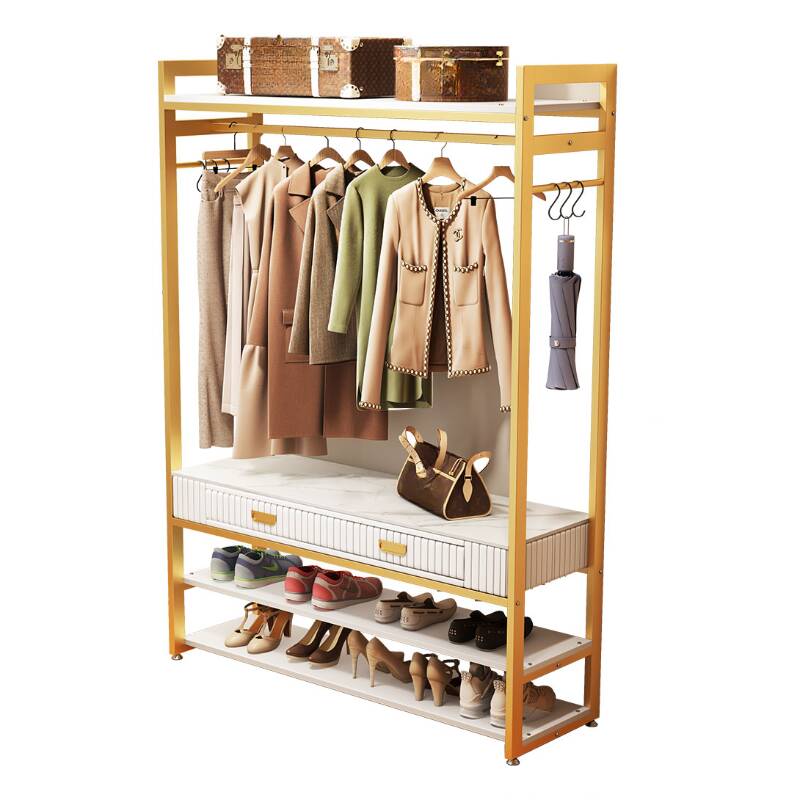Simplistic Hall Tree with 4 Shelves, Sintered Stone Bench, and Shoe Storage