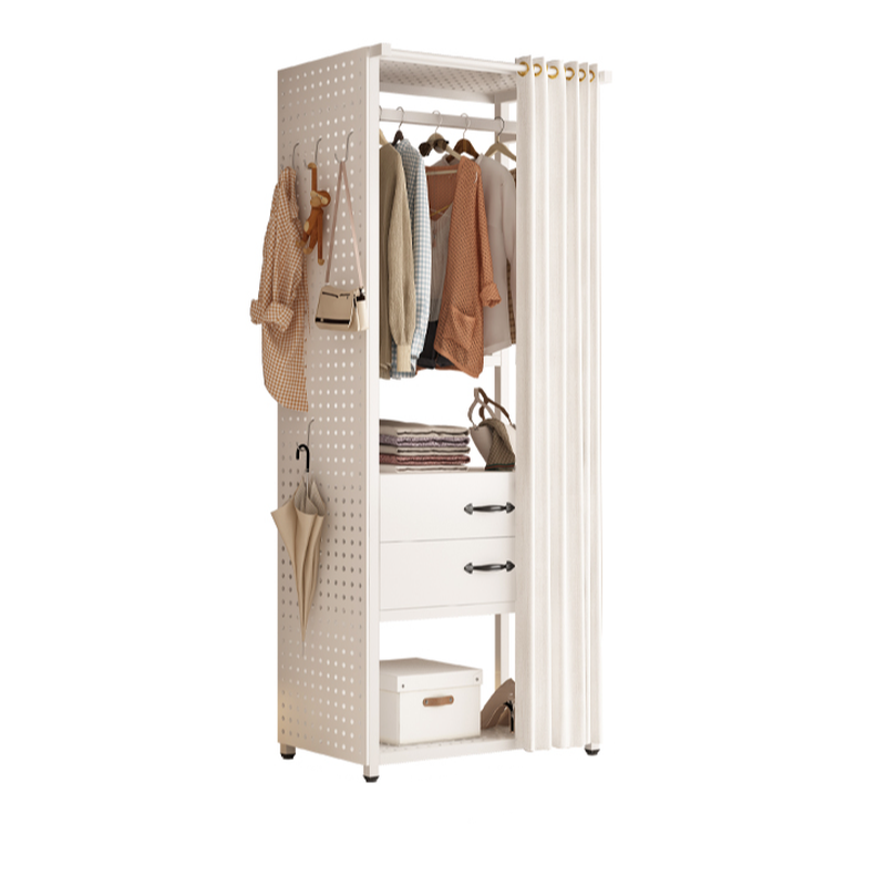 Art Deco White Metal Hall Rack with 2 Shelves/1 Shelf, Locker and Metal Hook