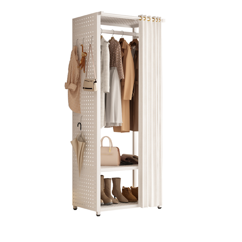 Chalk Modish Coat Tree with Stockroom, 2 Shelves, Iron Frame, and Alloy Hook