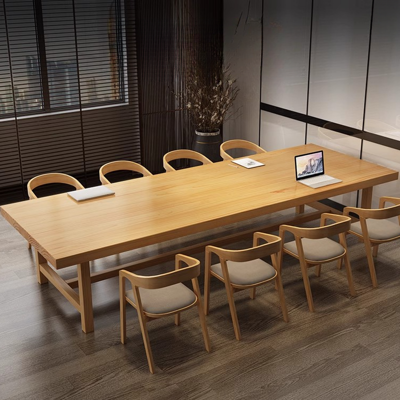 Nordic Stain Resistant Natural Colour Rectangle Real Wood Office Conference Table for 10-person Seating/Seating for 12/for 8