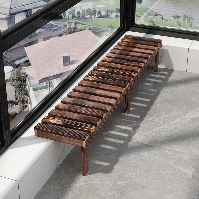 2 Tiers/1 Tier Rectangle Plant Stand with Natural Wood Top, 1 Piece Set, 2 Shelves/1 Shelf, and Legs