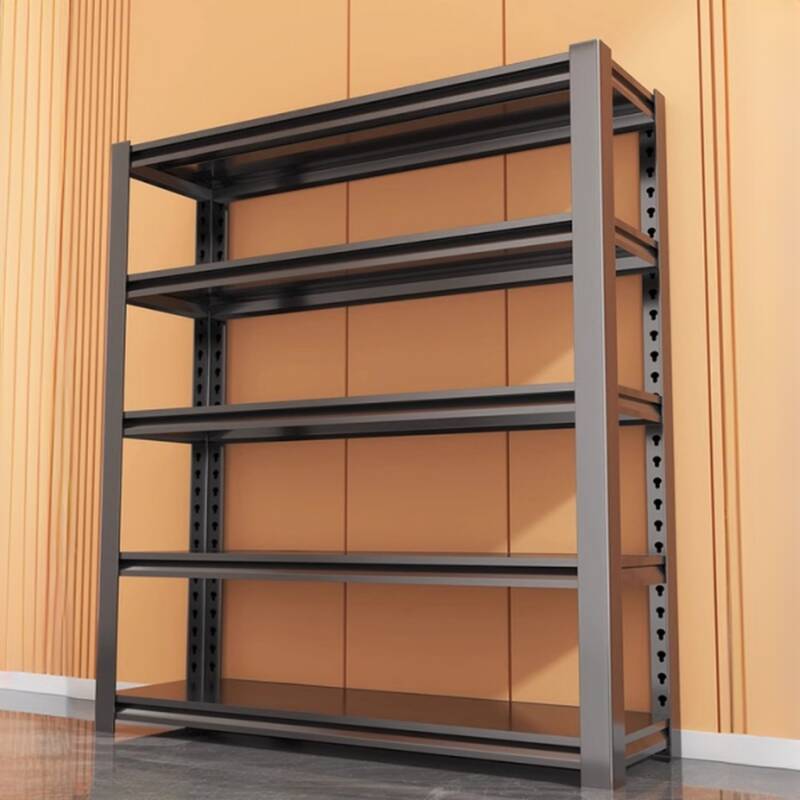 Midnight Black Casual Steel Storage Shelf Rack with Unattached Installation
