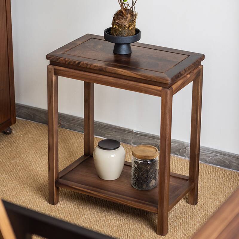 Sepia 2 Tiers Square/Rectangle Plant Stand Side Table with Natural Wood Top, 1 Piece Set, 2 Shelves, and Legs