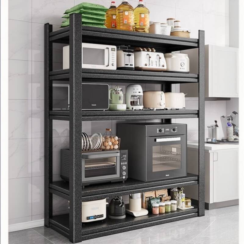 Midnight Black Casual Storage Shelf Rack with Steel Frame, Unattached