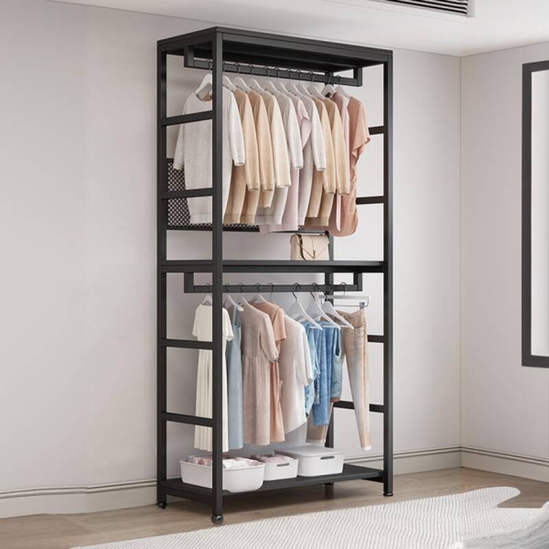 Midnight Black Modish Coat Tree with Stockroom and Steel Frame