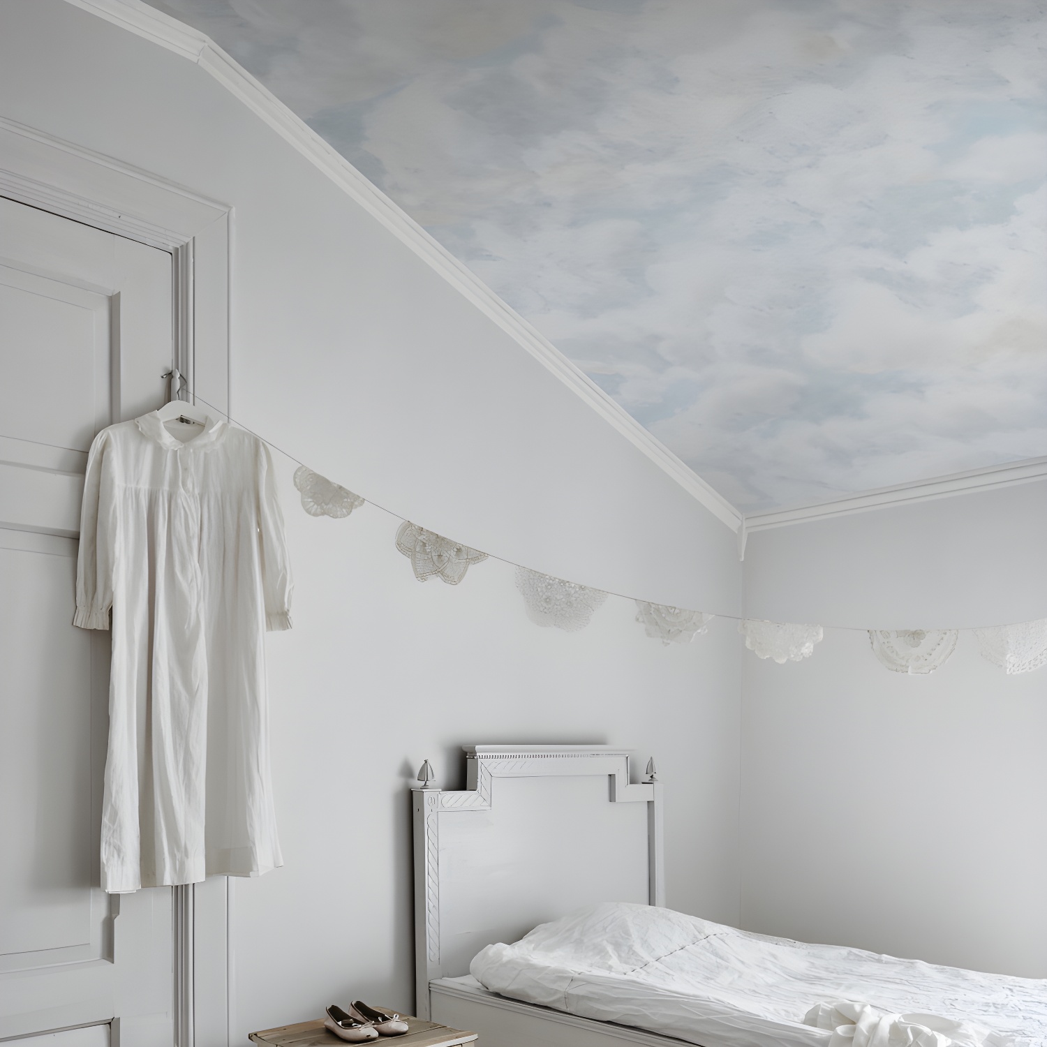 Whole Clouds Patterned Wall Mural Sky Blue-White Non-Woven Wall Covering, Water Resistant, Custom Made