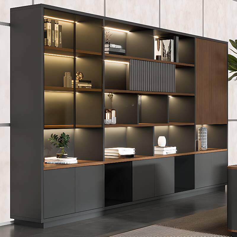 Filing Cabinet Console with Lighting, Office Storage Closet, and Compartments