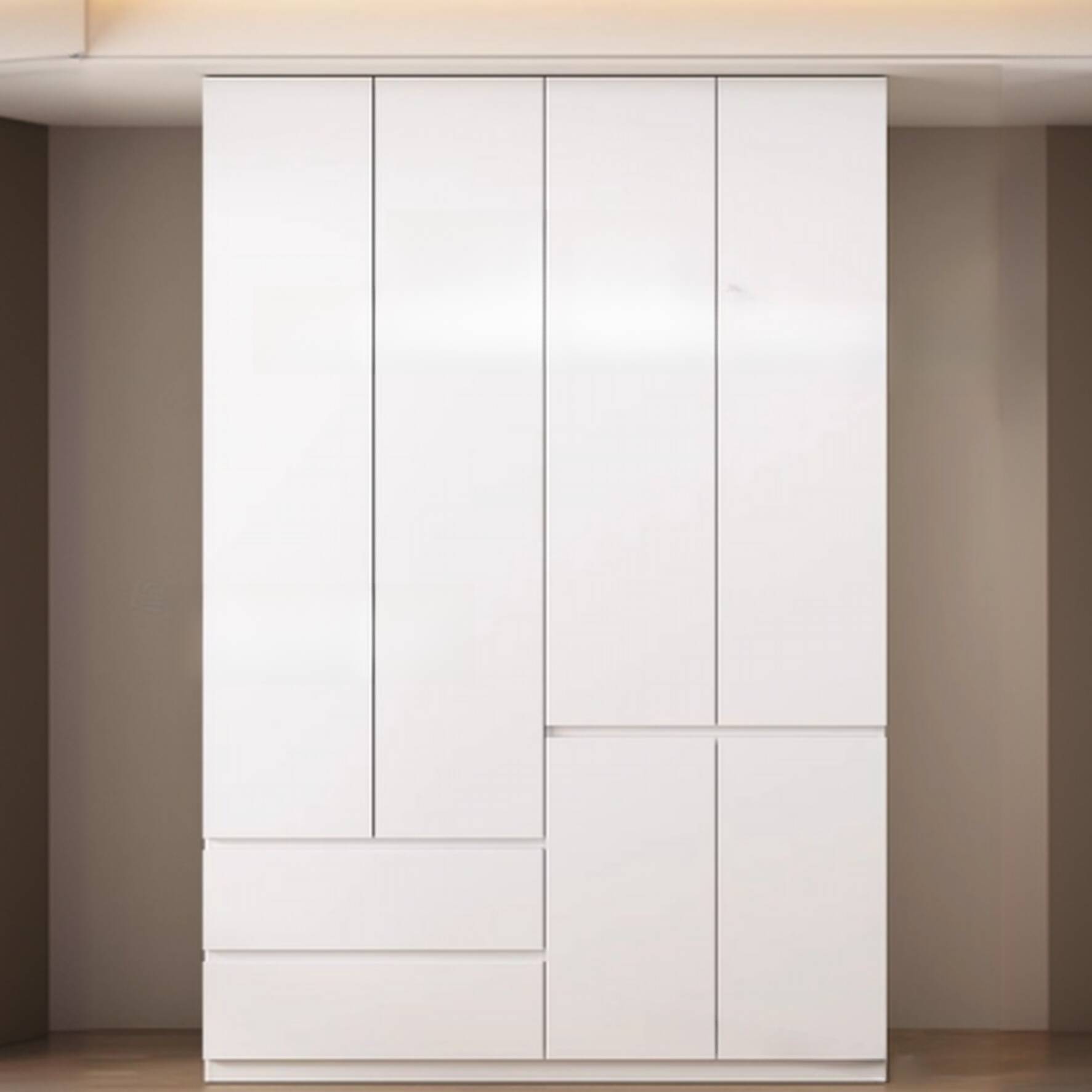 Contemporary Reclaimed Wood Almirah with Soft Close Drawer, Soft Close Door, Interior Shelves, and Hanging Rod