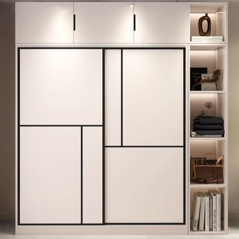 Chalk Modern Composite Wood Wardrobe Closet with Soft Close Door, Interior Shelves, and Clothing Rod