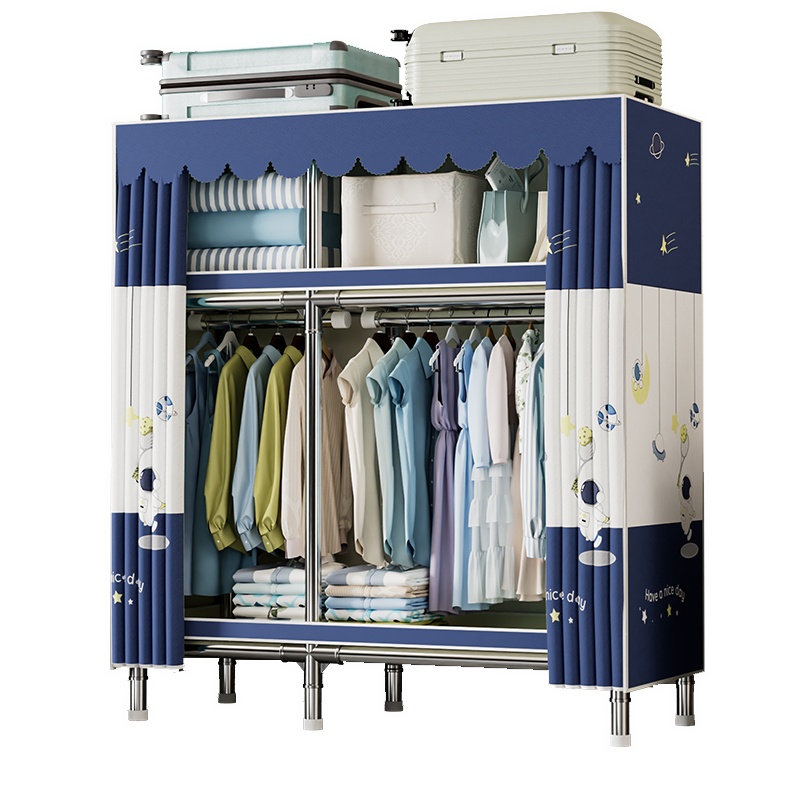 Modern Steel Wardrobe Closet with Interior Shelves and Clothing Rod