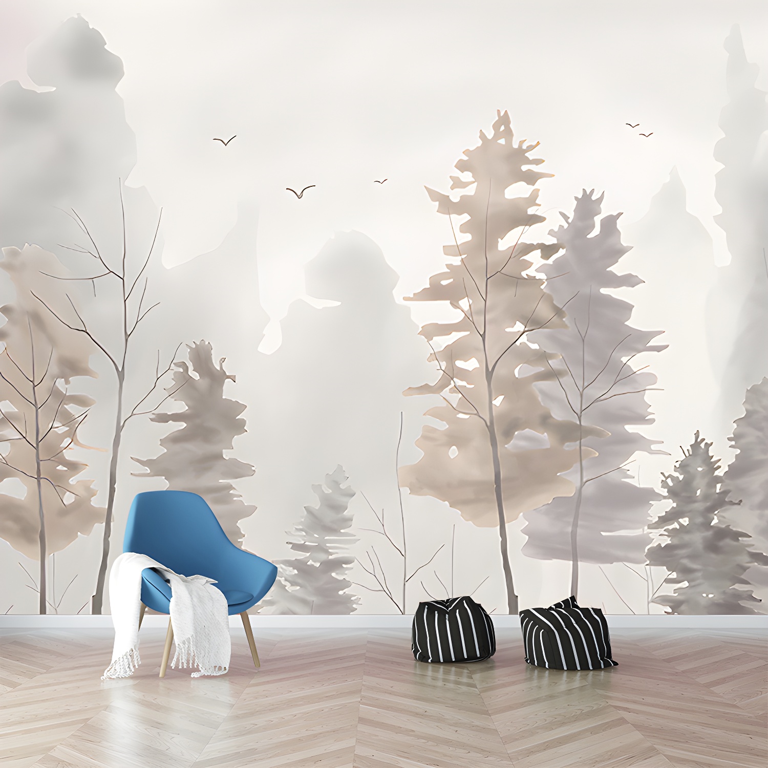 Waterproof Foggy Pine Forest Murals Customized Scandinavian Wall Decor for Bedroom