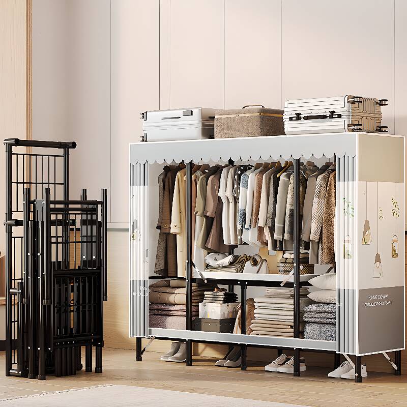 Contemporary Alloy Almirah with Interior Shelves and Hanging Rod