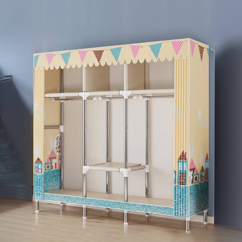 Modern Alloy Armoire Cabinet with Interior Shelves and Clothing Rod