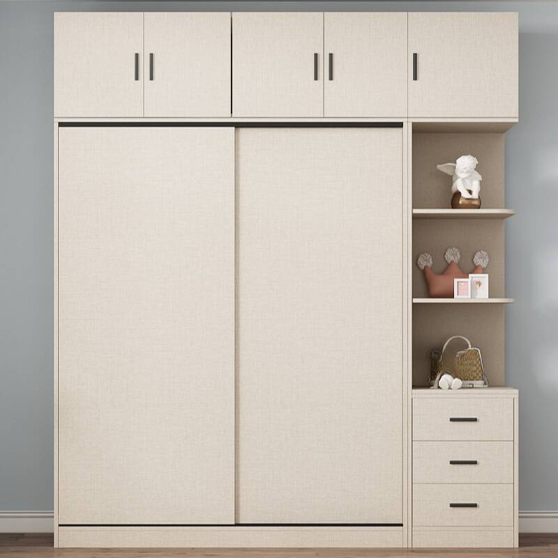 Tan Modern Composite Wood Wardrobe Closet with Soft Close Door, Interior Shelves, and Clothing Rod