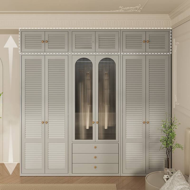 Light Gray Modern Steel Armoire Cabinet with Adaptable Shelf and Clothing Rod