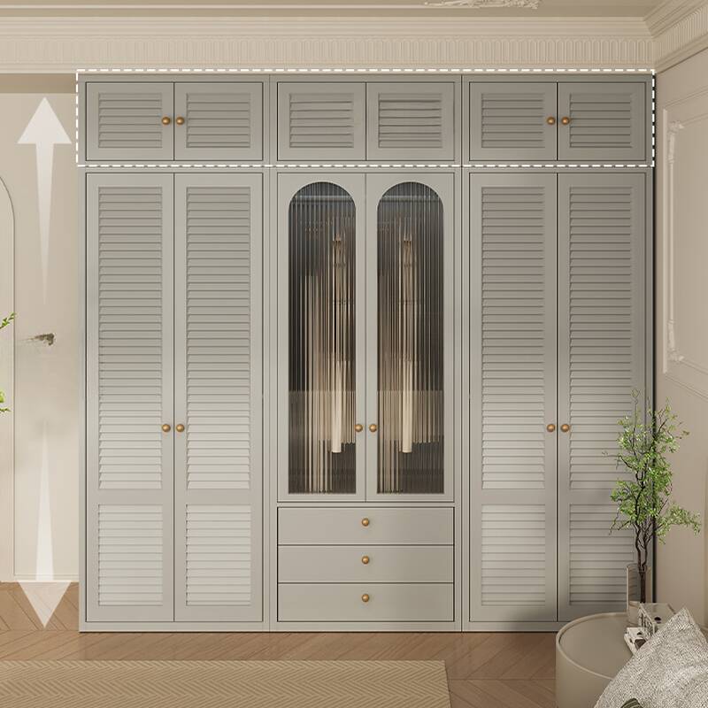 Light Gray Modern Steel Wardrobe Closet with Adaptable Shelf and Clothing Rod