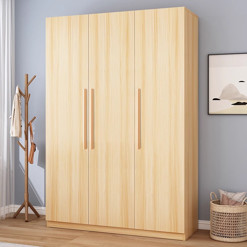 Contemporary Natural Wood Almirah with Soft Close Door, Interior Shelves, and Hanging Rod