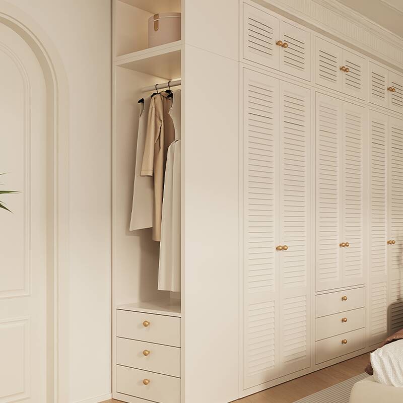 Chalk Modern Alloy Wardrobe Closet with Adaptable Shelf, Soft Close Drawer, and Clothing Rod