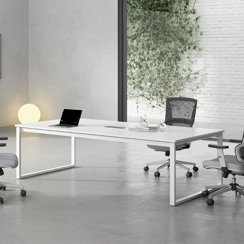 White Modern Simple Style Meeting Table with Warp-free Durability, Rectangular Shape, Seats 8, and Engineered Wood Tabletop