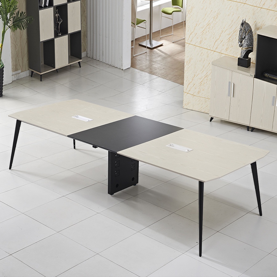 Ivory Art Deco Wear Resistant Rectangle Meeting Table for Seating 10 with Manufactured Wood Top