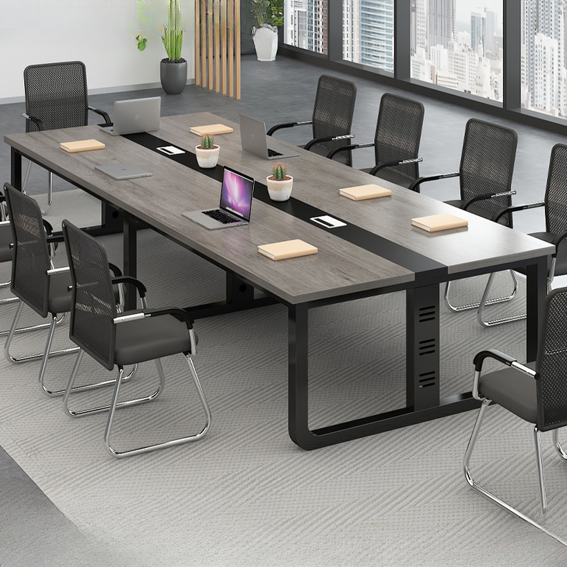 Dove Grey Art Deco Meeting Table, Twist-resistant Rectangle for Seats 12+/6 People/Seating for 10, Manufactured Wood