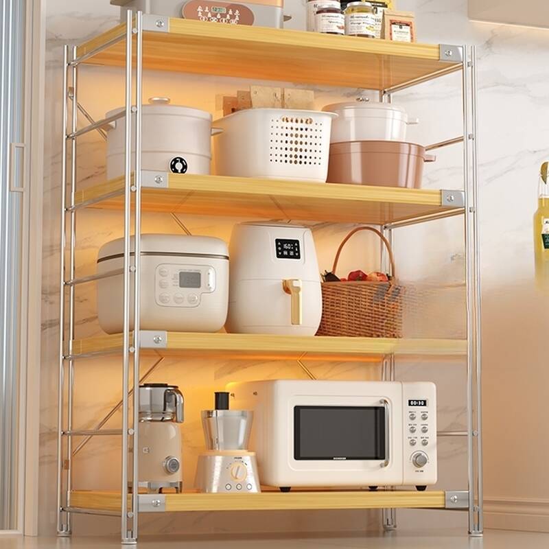 Natural Finish Modern Steel Tower Shelf with Adjustable Shelves, Independent Installation