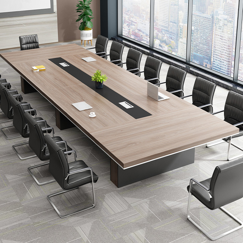 Light Natural Brown Art Deco Wear Resistant Rectangle Meeting Table with Cable Management for Seats 12+/Seats 8/6 People and Manufactured Wood Top