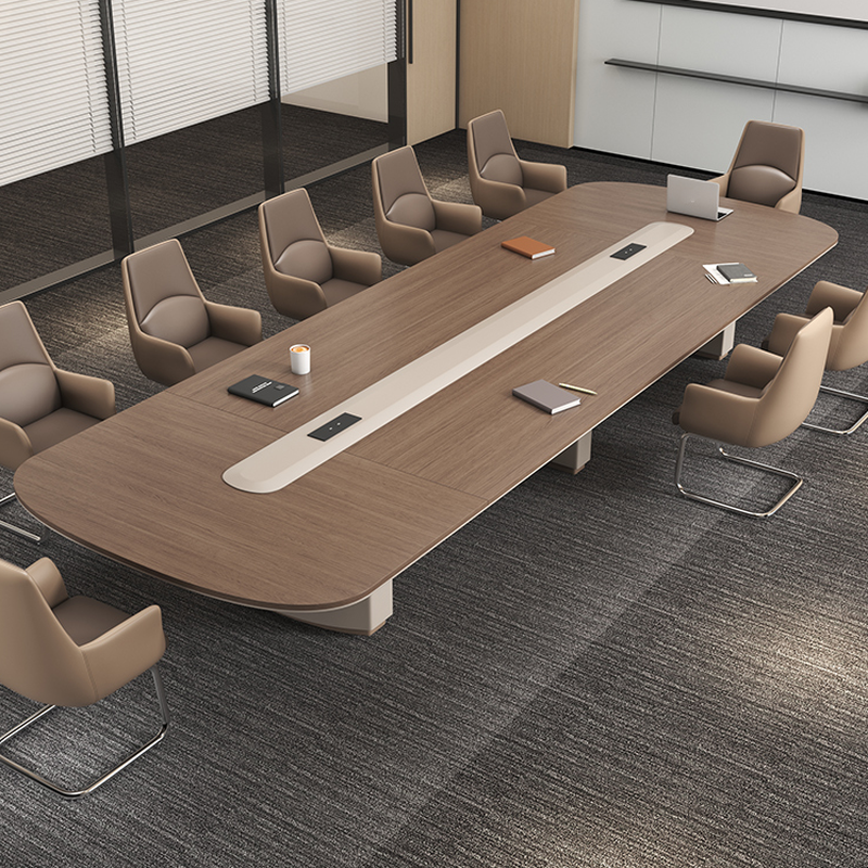 Light Natural Brown Art Deco Twist-resistant Oblong Meeting Table for 12 with Manufactured Wood Top