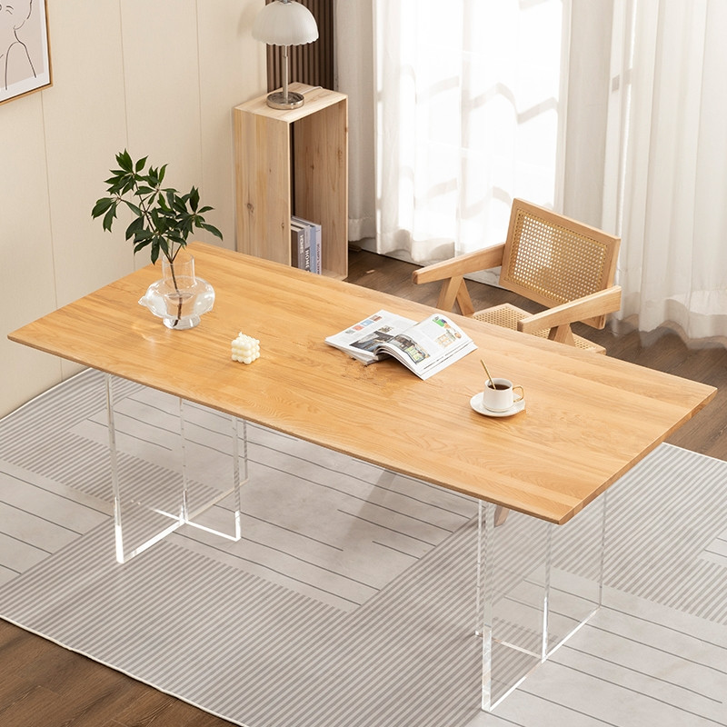 Natural Finish Casual Conference Table with Rectangular Top for 6-Person Seating in Genuine Wood