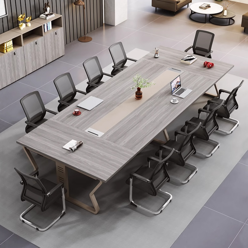 Light Natural Brown Art Deco Conference Room Table, Wear Resistant Rectangle for Seats 12+ with Manufactured Wood Top