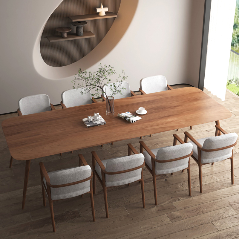 Cocoa Art Deco Meeting Table, Waterproof Solid Wood Rectangle for Seats 8/6 People/4-person Seat