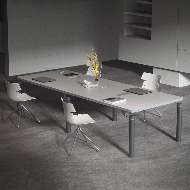 White Art Deco Meeting Table with Rectangle Top, Cable Management, Seating for 12+, and Manufactured Wood Tabletop