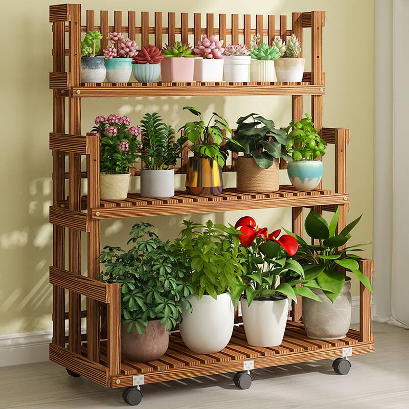 Trendy Rectangle Plant Holder with Manufactured Wood Top and Caster Wheels