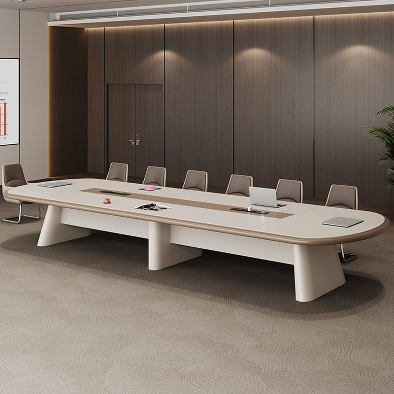 Ivory Simplistic Office Conference Table, Stain Repellent with Oblong Faux Wood Top, Seats 12+