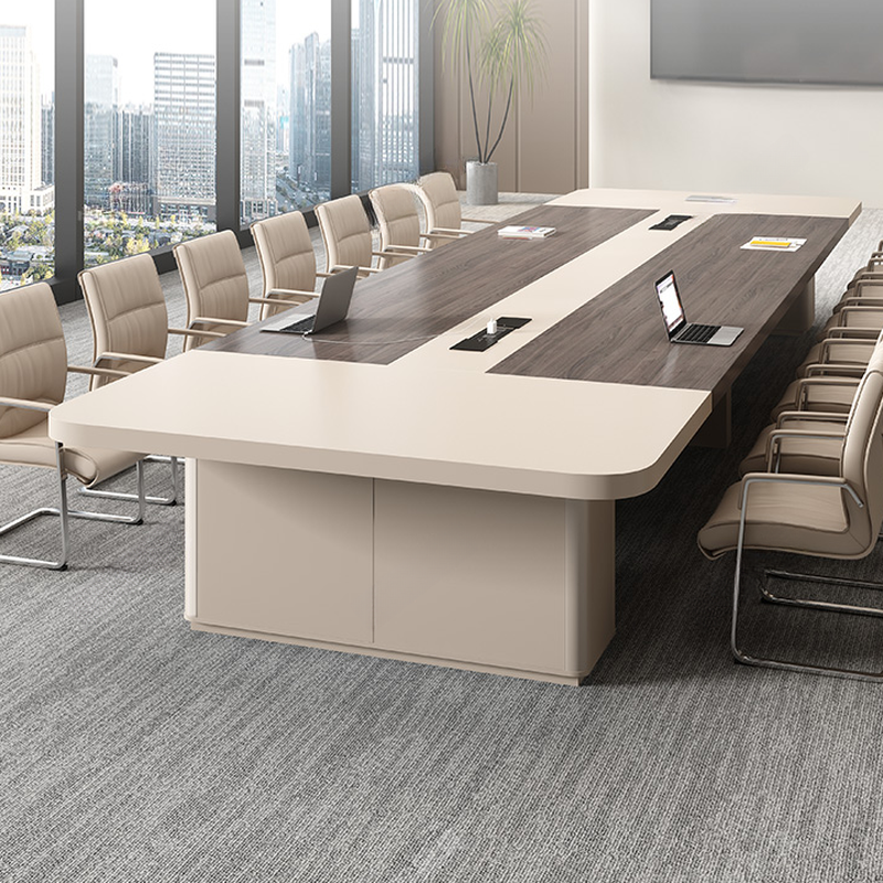 Ivory Simplistic Office Conference Table with Twist-resistant Rectangular Top for 10-person Seating in Faux Wood