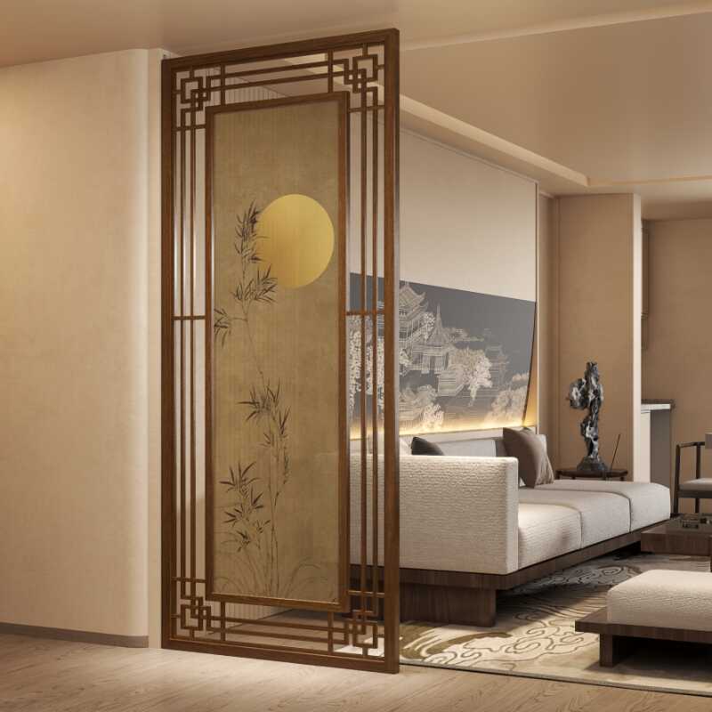 Tan Indoor Translucent Single Panel Room Divider Wall with Double Sided Print and Gauze Screen Material