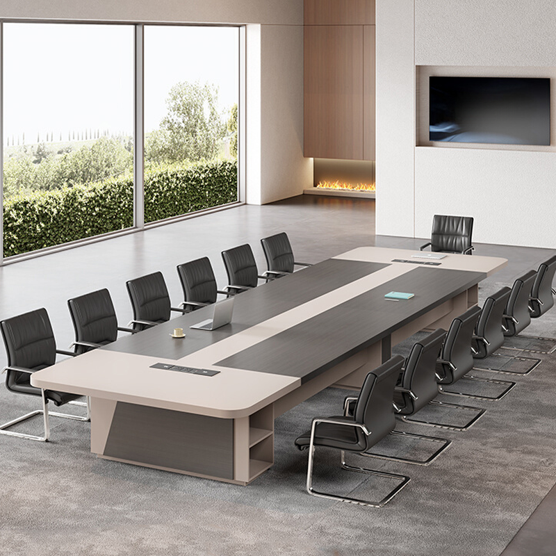 Dove Grey Simplistic Office Conference Table with Heat Resistant Rectangular Top for Seats 12+ in Faux Wood
