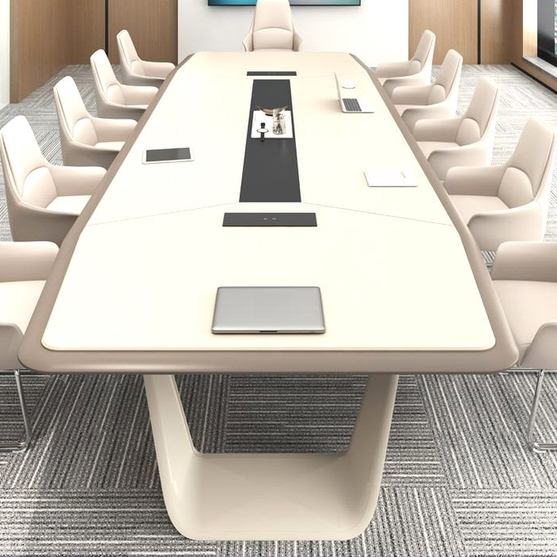 Minimalist White Mdf Top Boat Shaped Meeting Table Seats 12+/12-person Seating/8 People, Warp-free
