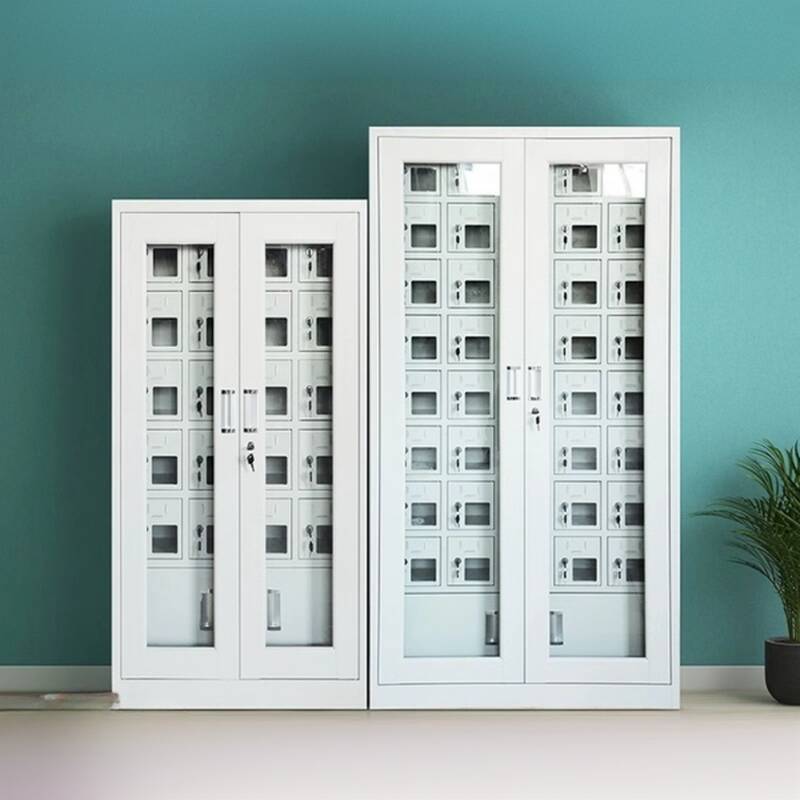 Modern 5-layer/4 Tiers/3-layer Grey 3-Wide/5-Wide or more Cell Phone Lockers with Clear Doors, 10 or More Compartments/Nine Compartments/6 Compartments and Lock