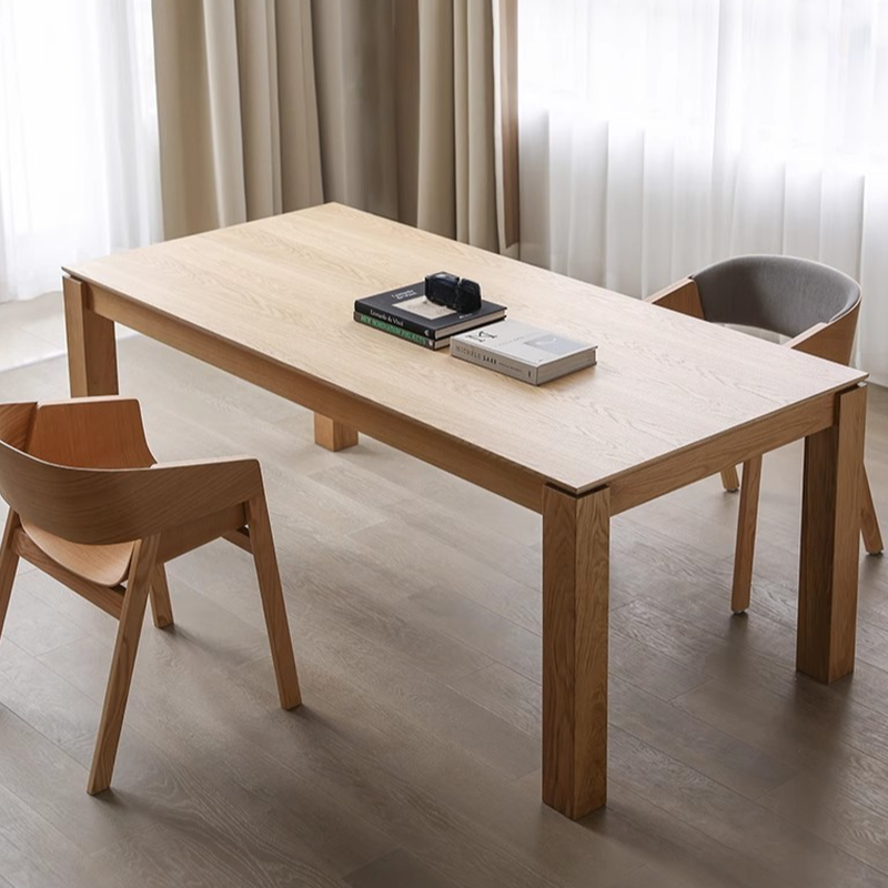 Natural Finish Simplistic Office Conference Table, Twist-resistant with Rectangular Solid Wood Top for 6/10-person Seating